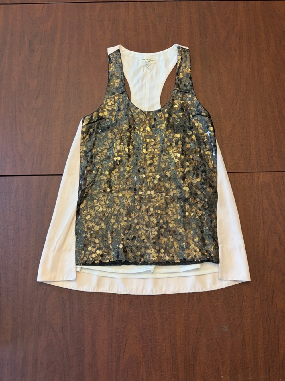 rag & bone Gold Sequin Front Tank Top with White Back